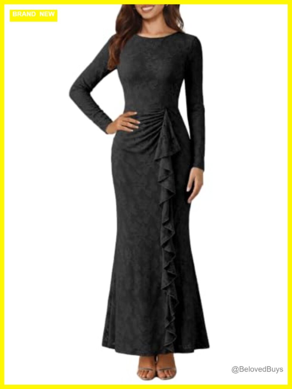 MITILLY Long Sleeve Maxi Dress Formal Wedding Guest Bodycon Gown